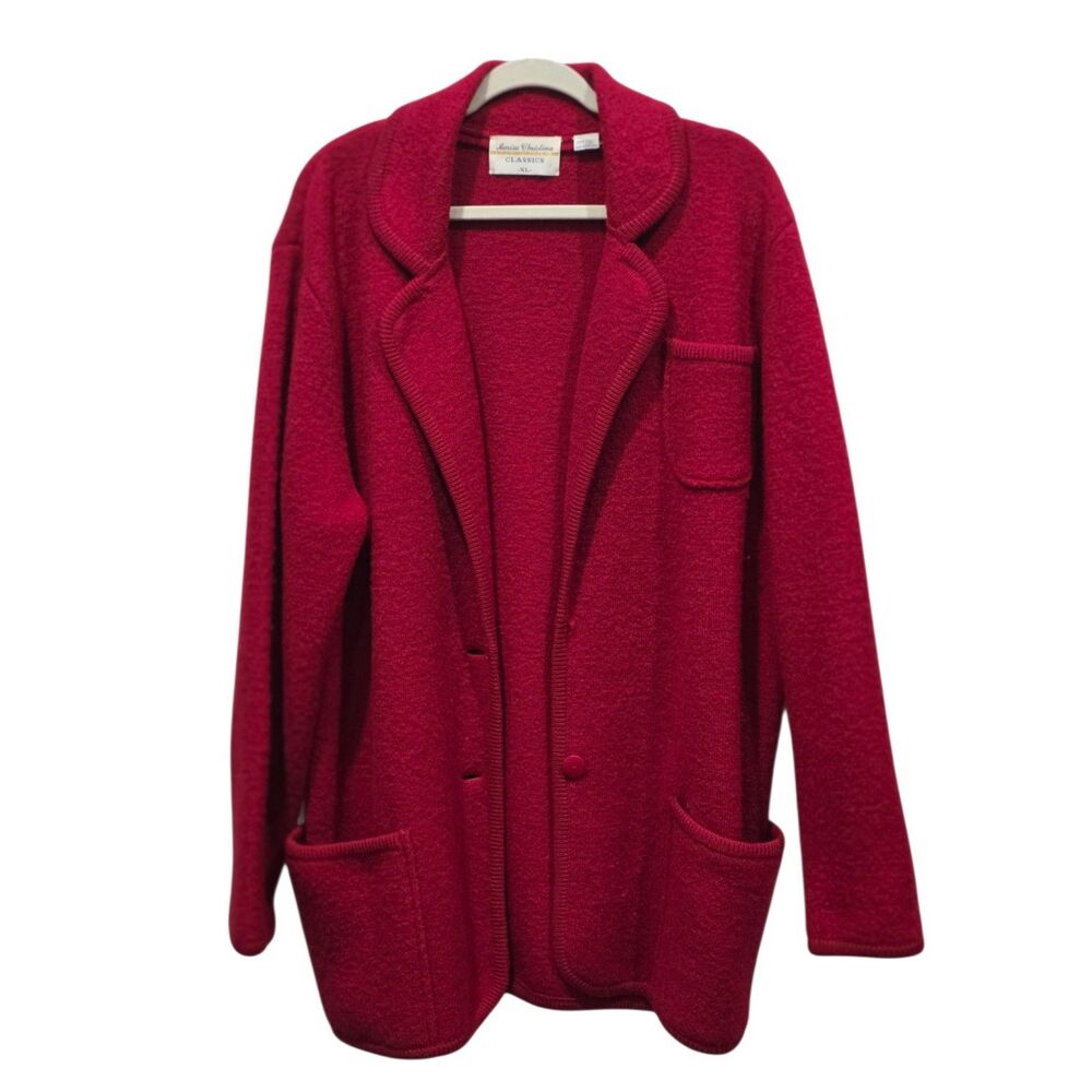 Vintage Marisa Christina Classics Wool Jacket XL Red Boiled Wool Blazer